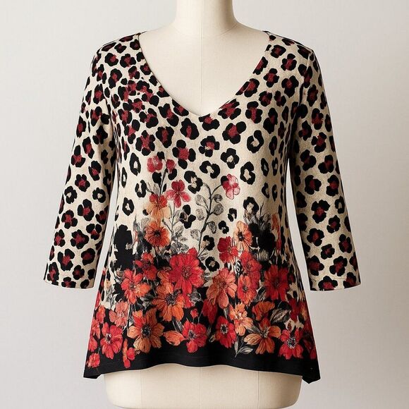 Thomas & Olivia Tops - Thomas & Olivia Size 2x Animal Print 90s Y2K Vibes Shirt Blouse Floral